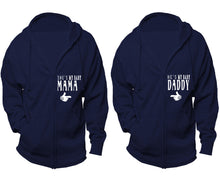 Load image into Gallery viewer, She&#39;s My Baby Mama and He&#39;s My Baby Daddy zipper hoodies, Matching couple hoodies, Navy Blue zip up hoodie for man, Navy Blue zip up hoodie womens
