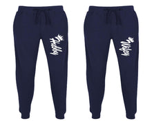 Charger l&#39;image dans la galerie, Hubby and Wifey matching jogger pants, Navy Blue sweatpants for mens, jogger set womens. Matching couple joggers.

