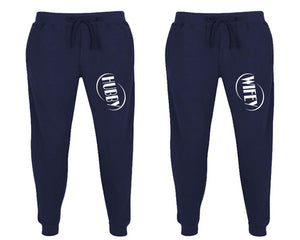 Hubby and Wifey matching jogger pants, Navy Blue sweatpants for mens, jogger set womens. Matching couple joggers.