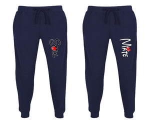 Soul and Mate matching jogger pants, Navy Blue sweatpants for mens, jogger set womens. Matching couple joggers.
