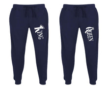將圖片載入圖庫檢視器 King and Queen matching jogger pants, Navy Blue sweatpants for mens, jogger set womens. Matching couple joggers.

