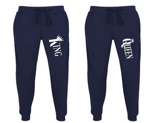 King and Queen matching jogger pants, Navy Blue sweatpants for mens, jogger set womens. Matching couple joggers.