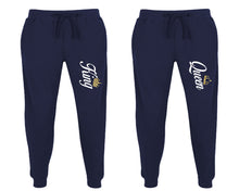 Load image into Gallery viewer, King and Queen matching jogger pants, Navy Blue sweatpants for mens, jogger set womens. Matching couple joggers.
