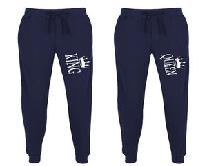King and Queen matching jogger pants, Navy Blue sweatpants for mens, jogger set womens. Matching couple joggers.