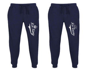 Her King and His Queen matching jogger pants, Navy Blue sweatpants for mens, jogger set womens. Matching couple joggers.