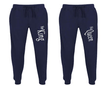 Load image into Gallery viewer, Her King and His Queen matching jogger pants, Navy Blue sweatpants for mens, jogger set womens. Matching couple joggers.
