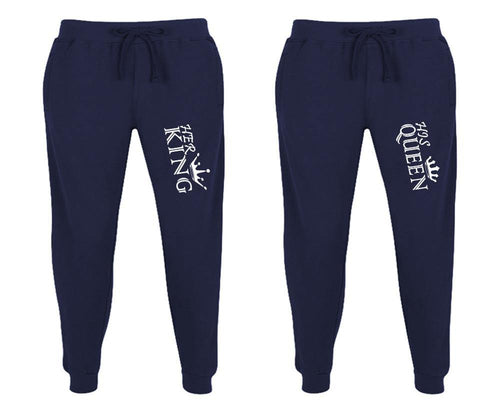 Her King and His Queen matching jogger pants, Navy Blue sweatpants for mens, jogger set womens. Matching couple joggers.