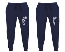 Load image into Gallery viewer, Prince and Princess matching jogger pants, Navy Blue sweatpants for mens, jogger set womens. Matching couple joggers.
