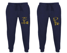 將圖片載入圖庫檢視器 King and Queen matching jogger pants, Navy Blue sweatpants for mens, jogger set womens. Matching couple joggers.
