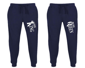Her King and His Queen matching jogger pants, Navy Blue sweatpants for mens, jogger set womens. Matching couple joggers.