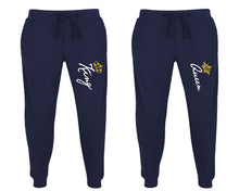 Load image into Gallery viewer, King and Queen matching jogger pants, Navy Blue sweatpants for mens, jogger set womens. Matching couple joggers.
