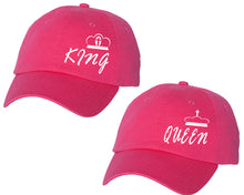 Load image into Gallery viewer, King and Queen matching caps for couples, Neon Pink baseball caps.
