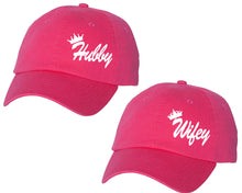 Load image into Gallery viewer, Hubby and Wifey matching caps for couples, Neon Pink baseball caps.
