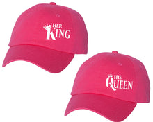 Cargar imagen en el visor de la galería, Her King and His Queen matching caps for couples, Neon Pink baseball caps.
