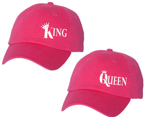 King and Queen matching caps for couples, Neon Pink baseball caps.