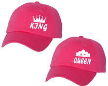 Load image into Gallery viewer, King and Queen matching caps for couples, Neon Pink baseball caps.
