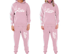 將圖片載入圖庫檢視器 Her King and His Queen matching top and bottom set, Pink pullover hoodie and sweatpants sets for mens, pullover hoodie and jogger set womens. Matching couple joggers.
