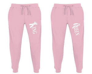 King and Queen matching jogger pants, Pink sweatpants for mens, jogger set womens. Matching couple joggers.
