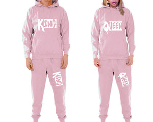King and Queen matching top and bottom set, Pink pullover hoodie and sweatpants sets for mens, pullover hoodie and jogger set womens. Matching couple joggers.