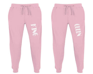 King and Queen matching jogger pants, Pink sweatpants for mens, jogger set womens. Matching couple joggers.
