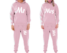 Charger l&#39;image dans la galerie, Mr and Mrs matching top and bottom set, Pink pullover hoodie and sweatpants sets for mens, pullover hoodie and jogger set womens. Matching couple joggers.
