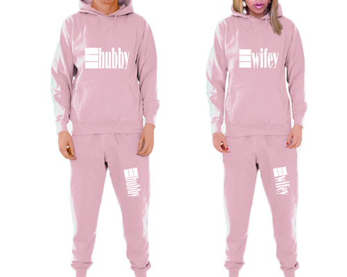 Hubby and Wifey matching top and bottom set, Pink pullover hoodie and sweatpants sets for mens, pullover hoodie and jogger set womens. Matching couple joggers.