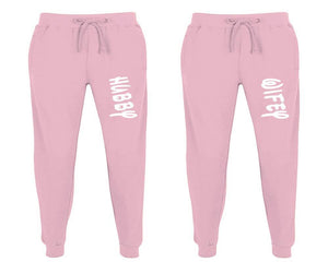 Hubby and Wifey matching jogger pants, Pink sweatpants for mens, jogger set womens. Matching couple joggers.
