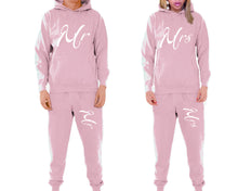將圖片載入圖庫檢視器 Mr and Mrs matching top and bottom set, Pink pullover hoodie and sweatpants sets for mens, pullover hoodie and jogger set womens. Matching couple joggers.
