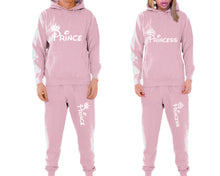 Load image into Gallery viewer, Prince and Princess matching top and bottom set, Pink pullover hoodie and sweatpants sets for mens, pullover hoodie and jogger set womens. Matching couple joggers.
