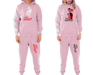 Her Joker and His Harley matching top and bottom set, Pink pullover hoodie and sweatpants sets for mens, pullover hoodie and jogger set womens. Matching couple joggers.
