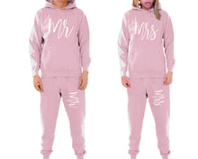 Load image into Gallery viewer, Mr and Mrs matching top and bottom set, Pink pullover hoodie and sweatpants sets for mens, pullover hoodie and jogger set womens. Matching couple joggers.

