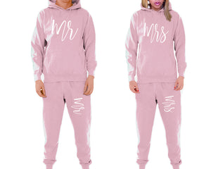 Mr and Mrs matching top and bottom set, Pink pullover hoodie and sweatpants sets for mens, pullover hoodie and jogger set womens. Matching couple joggers.