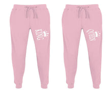Load image into Gallery viewer, King and Queen matching jogger pants, Pink sweatpants for mens, jogger set womens. Matching couple joggers.
