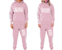 將圖片載入圖庫檢視器 King and Queen matching top and bottom set, Pink pullover hoodie and sweatpants sets for mens, pullover hoodie and jogger set womens. Matching couple joggers.
