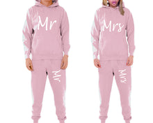 Görseli Galeri görüntüleyiciye yükleyin, Mr and Mrs matching top and bottom set, Pink pullover hoodie and sweatpants sets for mens, pullover hoodie and jogger set womens. Matching couple joggers.
