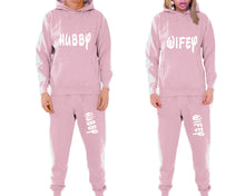 將圖片載入圖庫檢視器 Hubby and Wifey matching top and bottom set, Pink pullover hoodie and sweatpants sets for mens, pullover hoodie and jogger set womens. Matching couple joggers.
