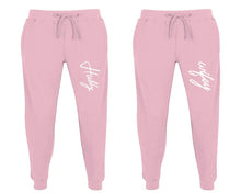 Load image into Gallery viewer, Hubby and Wifey matching jogger pants, Pink sweatpants for mens, jogger set womens. Matching couple joggers.

