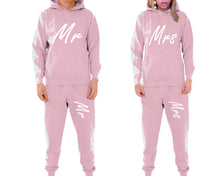 Charger l&#39;image dans la galerie, Mr and Mrs matching top and bottom set, Pink pullover hoodie and sweatpants sets for mens, pullover hoodie and jogger set womens. Matching couple joggers.
