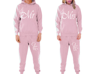 Mr and Mrs matching top and bottom set, Pink pullover hoodie and sweatpants sets for mens, pullover hoodie and jogger set womens. Matching couple joggers.