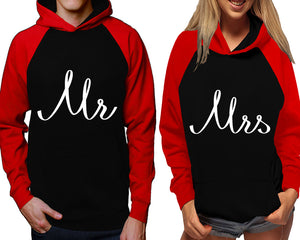 Mr and Mrs raglan hoodies, Matching couple hoodies, Red Black his and hers man and woman contrast raglan hoodies