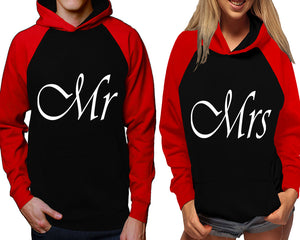 Mr and Mrs raglan hoodies, Matching couple hoodies, Red Black his and hers man and woman contrast raglan hoodies