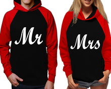 將圖片載入圖庫檢視器 Mr and Mrs raglan hoodies, Matching couple hoodies, Red Black his and hers man and woman contrast raglan hoodies
