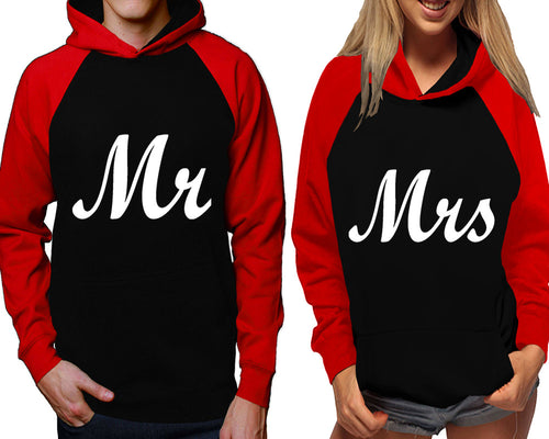 Mr and Mrs raglan hoodies, Matching couple hoodies, Red Black his and hers man and woman contrast raglan hoodies