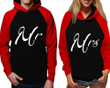 將圖片載入圖庫檢視器 Mr and Mrs raglan hoodies, Matching couple hoodies, Red Black his and hers man and woman contrast raglan hoodies
