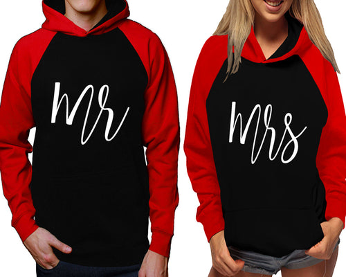 Mr and Mrs raglan hoodies, Matching couple hoodies, Red Black his and hers man and woman contrast raglan hoodies