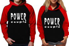 Load image into Gallery viewer, Power Couple raglan hoodies, Matching couple hoodies, Red Black his and hers man and woman contrast raglan hoodies
