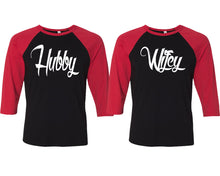 이미지를 갤러리 뷰어에 로드 , Hubby and Wifey matching couple baseball shirts.Couple shirts, Red Black 3/4 sleeve baseball t shirts. Couple matching shirts.

