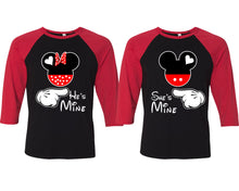 Charger l&#39;image dans la galerie, She&#39;s Mine and He&#39;s Mine matching couple baseball shirts.Couple shirts, Red Black 3/4 sleeve baseball t shirts. Couple matching shirts.
