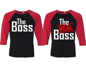 The Boss and The Real Boss matching couple baseball shirts.Couple shirts, Red Black 3/4 sleeve baseball t shirts. Couple matching shirts.
