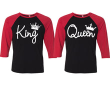 Cargar imagen en el visor de la galería, King and Queen matching couple baseball shirts.Couple shirts, Red Black 3/4 sleeve baseball t shirts. Couple matching shirts.
